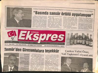 Giresun Ekspres Gazetesi 26 Temmuz 2007 - Nazmi Bilgin Basında Sansür Örtülü Uygulanıyor GZ109318 - 1