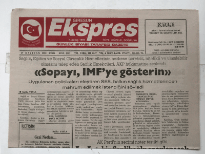 Giresun Ekspres Gazetesi 27 Haziran 2003 - Sopayı IMF ye Gösterin GZ5799 - 1