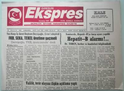Giresun Ekspres Gazetesi 28 Mayıs 2003 Valilik Terör Olayına İlişkin Açıklama Yaptı -GZ33356 - 1