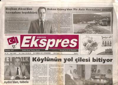 Giresun Ekspres Gazetesi 28 Temmuz 2011 - Kerim Aksudan Havaalanı Teşekkürü GZ108121 - 1