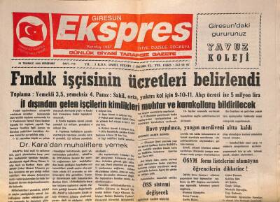 Giresun Ekspres Gazetesi 29 Temmuz 1999 - ÖSS Sistemi Değişecek GZ79007 - 1