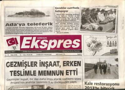 Giresun Ekspres Gazetesi 3 Ekim 2011 - Adaya Teleferik GZ108427 - 1