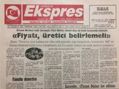 Giresun Ekspres Gazetesi 31 Temmuz 2003 - Fındık Fiyatını Üretici Belirlemeli GZ35512 - 1