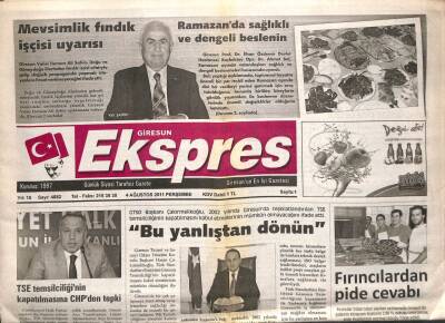 Giresun Ekspres Gazetesi 4 Ağustos 2011 - Fırıncılardan Pide Cevabı GZ108132 - 1