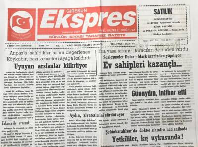 Giresun Ekspres Gazetesi 4 Mart 2000 - Kira Yasa Tasarısı ,Kiracıları Derinden Vurdu , Sözleşmeler Dolar -Mark Üzerinden Yapılıyor GZ30573 - 1