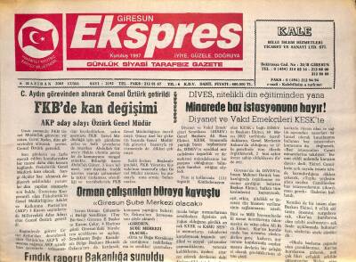 Giresun Ekspres Gazetesi 6 Haziran 2003 - FKBde Kan Değişimi GZ101483 - 1
