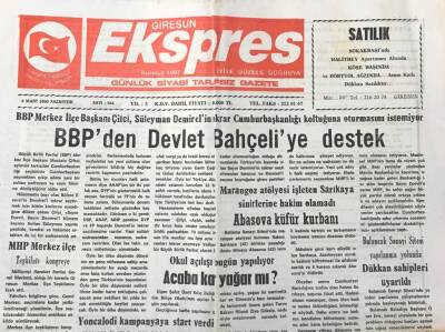 Giresun Ekspres Gazetesi 6 Şubat 2000 - BBP Merkez İlçe Başkanı Çiftçi ,Süleyman Demirelin Tekrar Cumhurbaşkanlığı Koltuğuna Oturmasını İstemiyor GZ30569 - 1