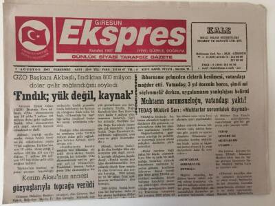 Giresun Ekspres Gazetesi 7 Ağustos 2003 - Fındık Yük Değil Kaynaktır - GZ13467 - 1