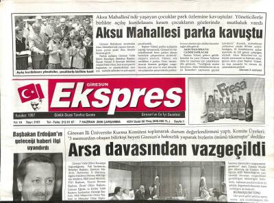 Giresun Ekspres Gazetesi 7 Haziran 2006 - Aksu Mahallesi Parka Kavuştu GZ108438 - 1