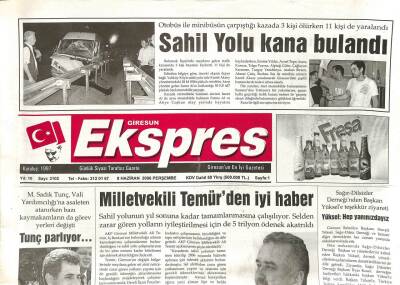 Giresun Ekspres Gazetesi 8 Haziran 2006 - Sahil Yolu Kana Bulandı GZ108439 - 1