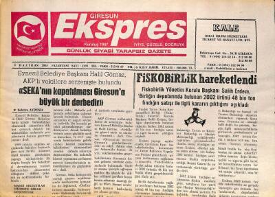 Giresun Ekspres Gazetesi 9 Haziran 2003 - Sekanın Kapatılması Giresuna Darbe GZ101485 - 1