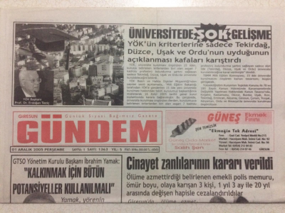 Giresun Gündem Gazetesi 1 Aralık 2005 - Üniversitede Şok Gelişme GZ24117 - 1