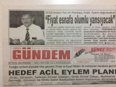 Giresun Gündem Gazetesi 1 Eylül 2005 - Hedef Acil eylem Planı GZ23984 - 1