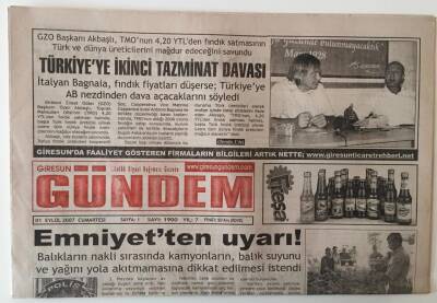 Giresun Gündem Gazetesi 1 Eylül 2007 - Balıkçılara Emniyetten Uyarı ! GZ28887 - 1