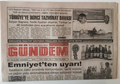 Giresun Gündem Gazetesi 1 Eylül 2007 - Balıkçılara Emniyetten Uyarı ! GZ28888 - 1