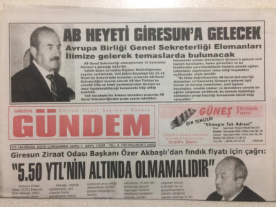 Giresun Gündem Gazetesi 1 Haziran 2005 - AB Heyeti Giresuna Gelecek GZ23976 - 1