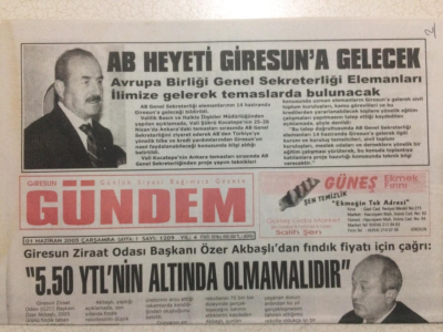 Giresun Gündem Gazetesi 1 Haziran 2005 - AB Heyeti Giresuna Gelecek GZ24036 - 1