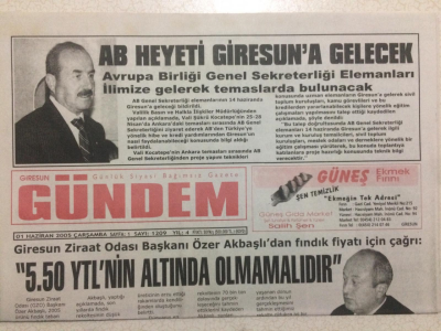 Giresun Gündem Gazetesi 1 Haziran 2005 - Giresun Ziraat Odası Başkanından Fındık Fiyatı İçin Çağrı GZ24037 - 1