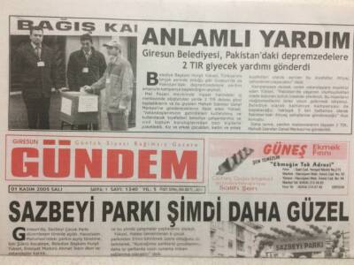 Giresun Gündem Gazetesi 1 Kasım 2005 - Pakistana Anlamlı Yardım GZ32045 - 1