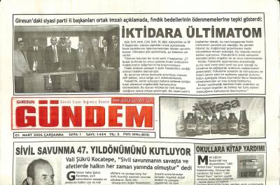 Giresun Gündem Gazetesi 1 Mart 2006 - İktidara Mültimatom GZ101537 - 1