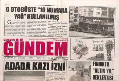 Giresun Gündem Gazetesi 10 Ağustos 2011 - Adada Kazı İzni GZ108094 - 1