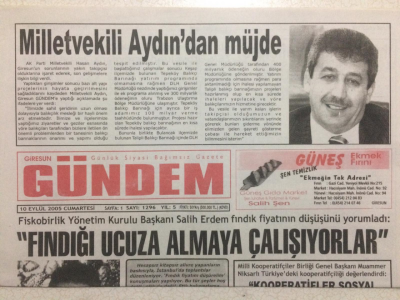 Giresun Gündem Gazetesi 10 Eylül 2005 - Fındığı Ucuza Almaya Çalışıyorlar GZ24033 - 1