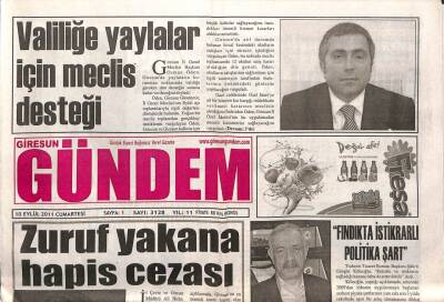 Giresun Gündem Gazetesi 10 Eylül 2011 - Zuruf Yakana Hapis Cezası GZ108276 - 1