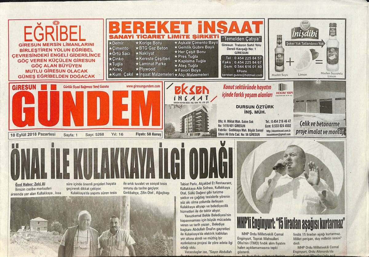 Giresun Gündem Gazetesi 10 Eylül 2018 - Kerim Aksu 