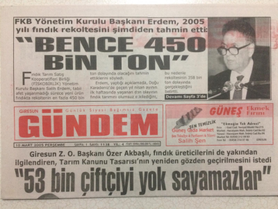 Giresun Gündem Gazetesi 10 Mart 2005 - 53 Bin Çiftçiyi Yok Sayamazlar GZ24016 - 1