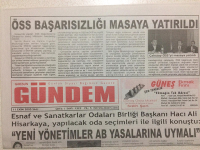 Giresun Gündem Gazetesi 11 Ekim 2005 - ÖSS Başarısızlığı Masaya Yatırıldı GZ24039 - 1