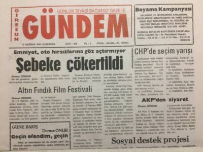 Giresun Gündem Gazetesi 11 Haziran 2003 - Oto Hırsızlık Şebekesi Çökertildi GZ34593 - 1