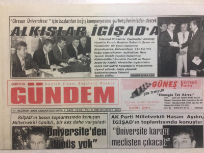 Giresun Gündem Gazetesi 11 Haziran 2005 - Nurettin CanikliÜniversiteden Dönüş Yok GZ23979 - 1