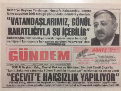 Giresun Gündem Gazetesi 11 Mart 2005 - Vatandaşlarımız Gönül Rahatlığıyla Su İçebilir GZ23987 - 1