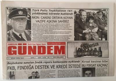 Giresun Gündem Gazetesi 11 Nisan 2006 - FKB , Başabakan Erdoğandan Fındığa Destek Ve Kredi İstedi GZ28811 - 1