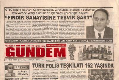 Giresun Gündem Gazetesi 11 Nisan 2007 - Türk Polis Teşkilatı 162 Yaşında - Yağlıdere Ziraat Odası Görev Dağılımını Yaptı GZ96094 - 1