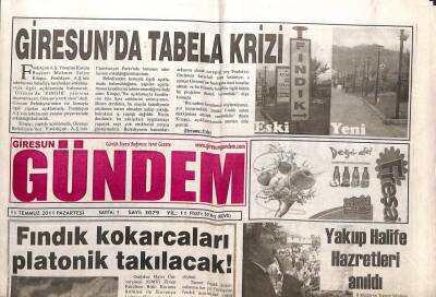 Giresun Gündem Gazetesi 11 Temmuz 2011 - Fındık Kokarcaları Platonik Takılacak GZ108100 - 1
