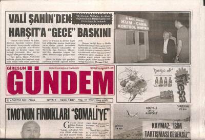 Giresun Gündem Gazetesi 12 Ağustos 2011 - TMOnun Fındıkları Somaliye GZ108092 - 1