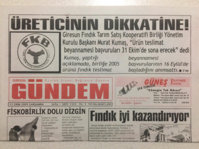 Giresun Gündem Gazetesi 12 Ekim 2005 - Fiskobirlik Dolu Dizgin GZ24038 - 1