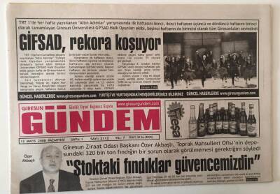 Giresun Gündem Gazetesi 12 Mayıs 2008 - GİFSAT, Rekora Koşuyor , Stoktaki Fındıklar En Büyük Güvencemizdir GZ28828 - 1