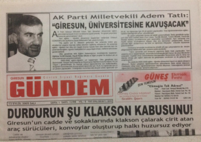 Giresun Gündem Gazetesi 13 Eylül 2005 - Durdurun Şu Klakson Kabusunu GZ24105 - 1