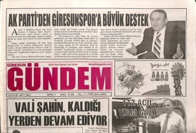 Giresun Gündem Gazetesi 13 Eylül 2011 - Ak Partiden Giresunspora Destek GZ108287 - 1