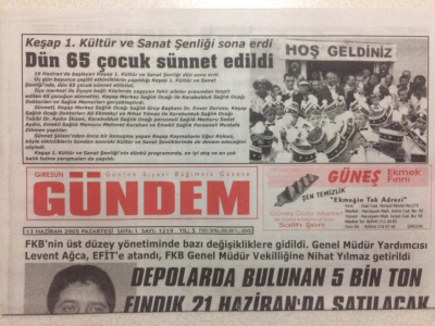 Giresun Gündem Gazetesi 13 Haziran 2005 - Depolarda Bulunan 5 Bin Ton Fındık 21 Haziranda Satılacak GZ24004 - 1