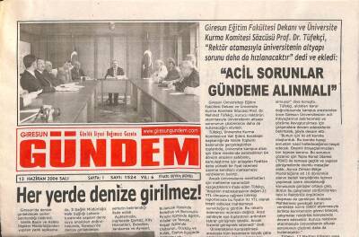 Giresun Gündem Gazetesi 13 Haziran 2006 - Giresunspor Şeffaf Yönetilmiyor GZ108274 - 1