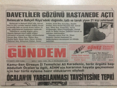 Giresun Gündem Gazetesi 13 Mayıs 2005 - Öcalanın Yargılanması Tavsiyesine Tepki GZ24000 - 1