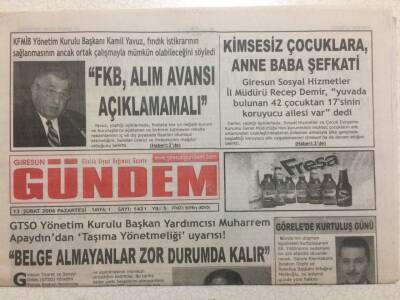 Giresun Gündem Gazetesi 13 Şubat 2006 - FKB Alım Avansı Açıklamamalı GZ38424 - 1