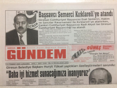 Giresun Gündem Gazetesi 13 Temmuz 2005 - Başsavcı Semerci Kırklareliye Atandı GZ24078 - 1