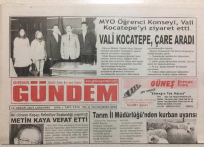 Giresun Gündem Gazetesi 14 Aralık 2005 - Vali Kocatepe Çare Aradı GZ24022 - 1