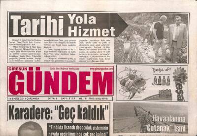 Giresun Gündem Gazetesi 14 Eylül 2011 - Mustafa KaradereGeç Kaldık GZ108288 - 1