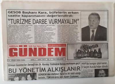 Giresun Gündem Gazetesi 14 Nisan 2006 - Bu Yönetim Alkışlanır , Turizme Darbe Vurmayalım GZ28857 - 1