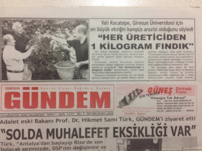 Giresun Gündem Gazetesi 15 Ağustos 2005 - Her Üreticiden 1 Kg Fındık GZ24094 - 1